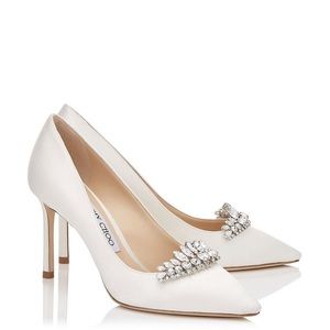 Brand new Jimmy Choo ivory/crystal 85 Romy embellished pointed-toe pump